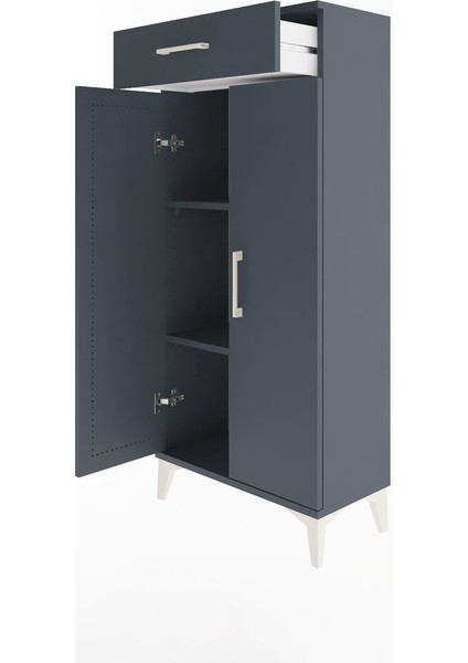 Arges Dolap 2 Raflı Tek Çekmeceli 2 Kapaklı 60X30X134 Antrasit-Antrasit fırsatları