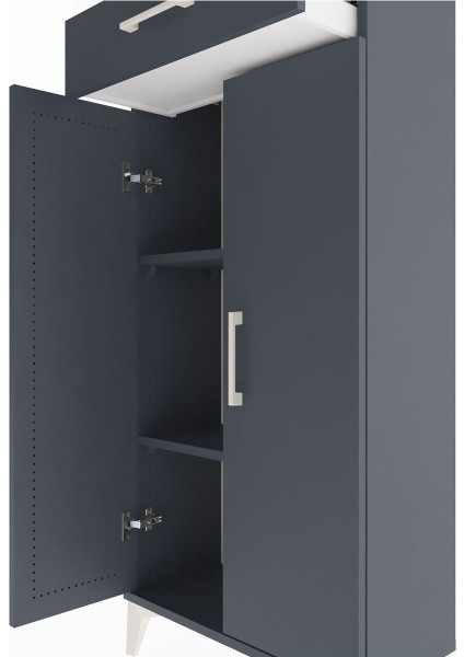 Arges Dolap 2 Raflı Tek Çekmeceli 2 Kapaklı 60X30X134 Antrasit-Antrasit indirimleri