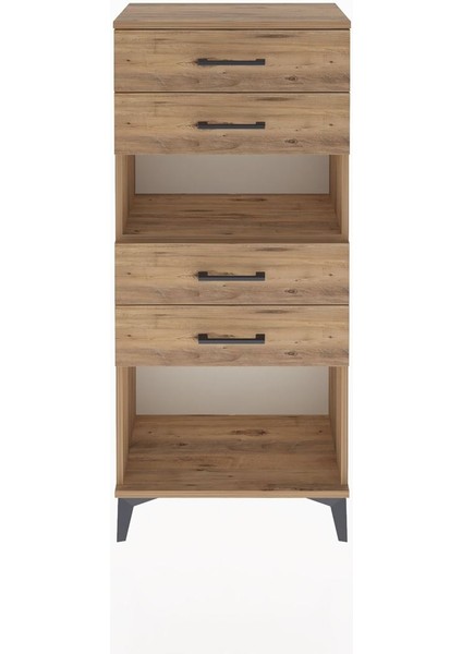 Arges Dolap Tek Raflı 4 Çekmeceli 60X30X134 Çam-Çam