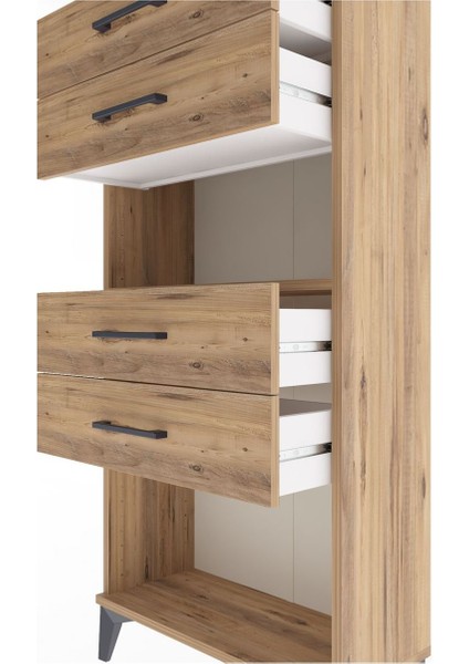 Arges Dolap Tek Raflı 4 Çekmeceli 60X30X134 Çam-Çam indirimleri