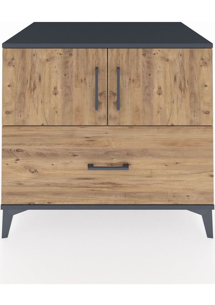 Kronos Şifonyer 2 Raflı Tek Çekmeceli 2 Kapaklı 88X59X80 Antrasit-Çam