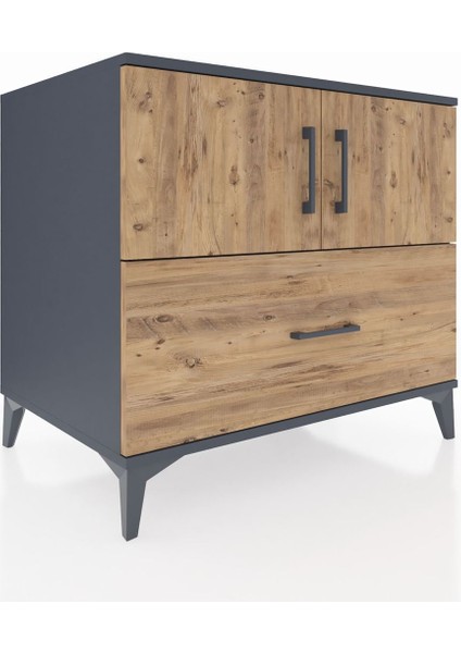 Kronos Şifonyer 2 Raflı Tek Çekmeceli 2 Kapaklı 88X59X80 Antrasit-Çam fiyatları