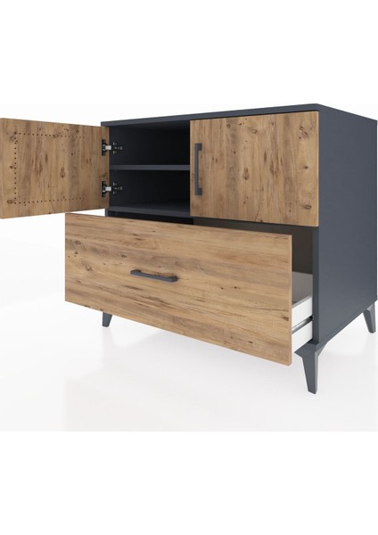 Kronos Şifonyer 2 Raflı Tek Çekmeceli 2 Kapaklı 88X59X80 Antrasit-Çam fırsatları