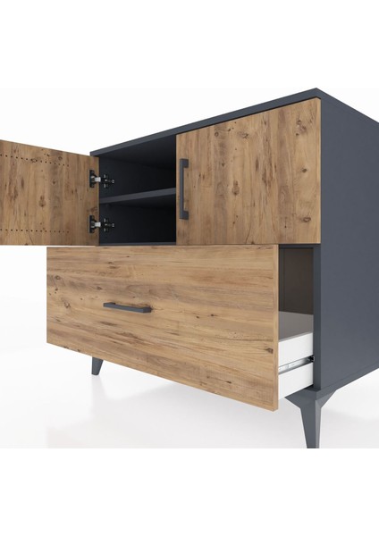 Kronos Şifonyer 2 Raflı Tek Çekmeceli 2 Kapaklı 88X59X80 Antrasit-Çam indirimleri