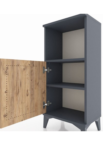 Arges Komodin 2 Raflı Tek Kapaklı 44X30X96 Antrasit-Çam indirimleri