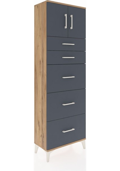 Arges Dolap Tek Raflı 5 Çekmeceli 2 Kapaklı 60X30X182 Çam-Antrasit fiyatları