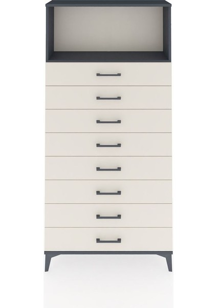 Arges Dolap Tek Raflı 8 Çekmeceli 88X30X182 Antrasit-Aytaşı
