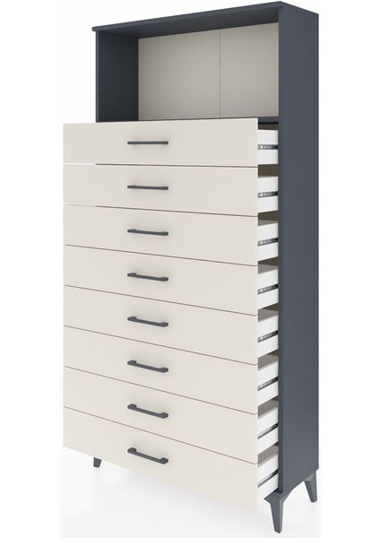 Arges Dolap Tek Raflı 8 Çekmeceli 88X30X182 Antrasit-Aytaşı fırsatları