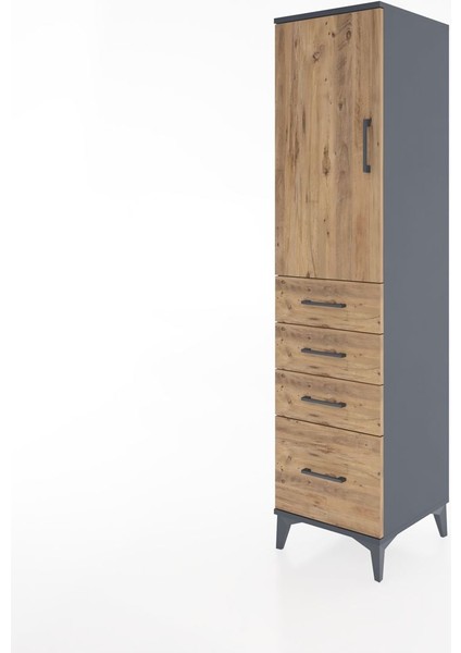 Hyperion Dolap 2 Raflı 4 Çekmeceli Tek Kapaklı 44X44X182 Antrasit-Çam modelleri
