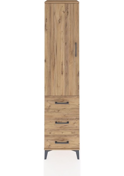 Hyperion Dolap 4 Raflı 3 Çekmeceli Tek Kapaklı 44X44X195 Çam-Çam