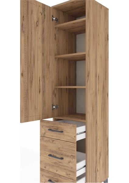 Hyperion Dolap 4 Raflı 3 Çekmeceli Tek Kapaklı 44X44X195 Çam-Çam indirimleri