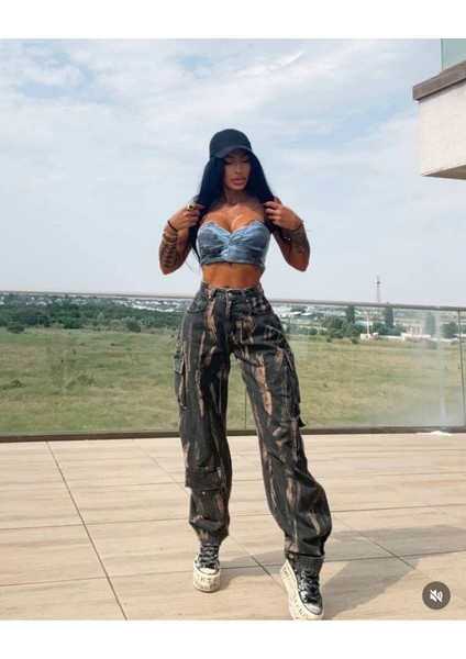 Askeri Kamuflaj Desenli Dar Paça Kot Pantolon