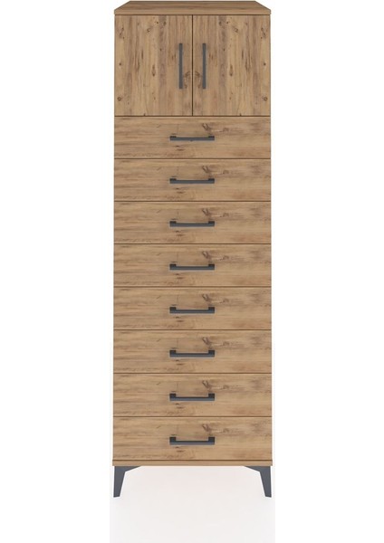 Kronos Dolap Tek Raflı 8 Çekmeceli 2 Kapaklı 60X59X182 Çam-Çam