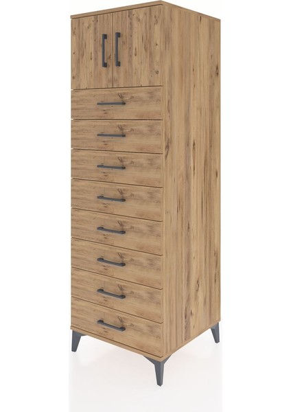 Kronos Dolap Tek Raflı 8 Çekmeceli 2 Kapaklı 60X59X182 Çam-Çam modelleri