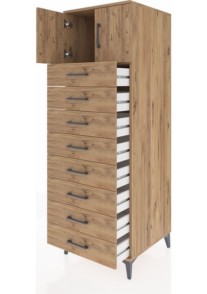 Kronos Dolap Tek Raflı 8 Çekmeceli 2 Kapaklı 60X59X182 Çam-Çam fırsatları