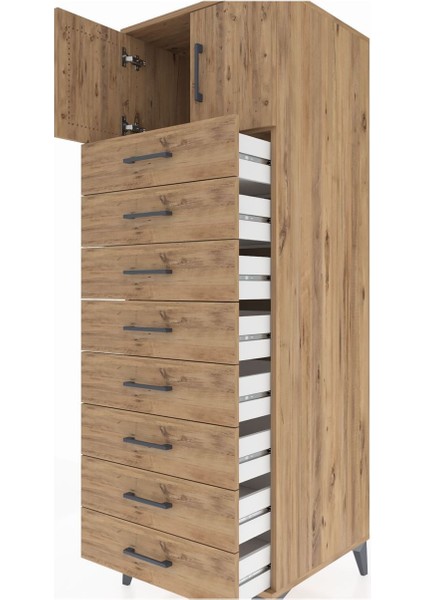 Kronos Dolap Tek Raflı 8 Çekmeceli 2 Kapaklı 60X59X182 Çam-Çam indirimleri