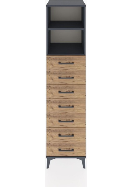 Hyperion Dolap 2 Raflı 7 Çekmeceli 44X44X182 Antrasit-Çam