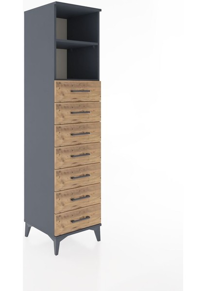 Hyperion Dolap 2 Raflı 7 Çekmeceli 44X44X182 Antrasit-Çam fiyatları