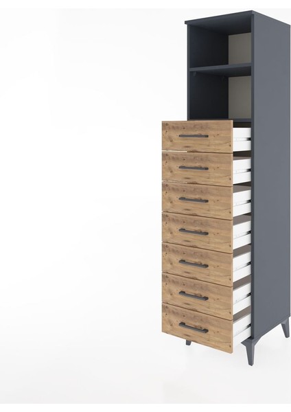 Hyperion Dolap 2 Raflı 7 Çekmeceli 44X44X182 Antrasit-Çam fırsatları