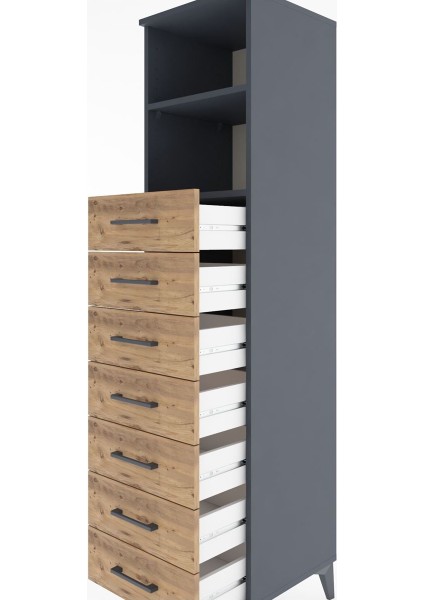 Hyperion Dolap 2 Raflı 7 Çekmeceli 44X44X182 Antrasit-Çam indirimleri