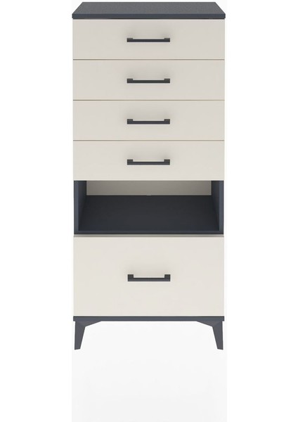 Arges Dolap Tek Raflı 5 Çekmeceli 60X30X134 Antrasit-Aytaşı