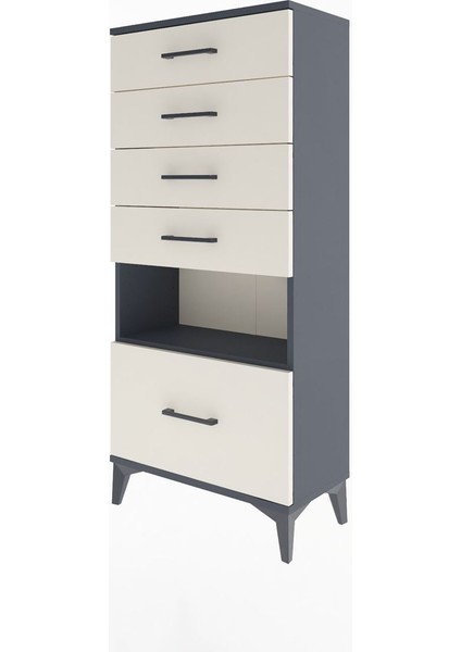 Arges Dolap Tek Raflı 5 Çekmeceli 60X30X134 Antrasit-Aytaşı modelleri