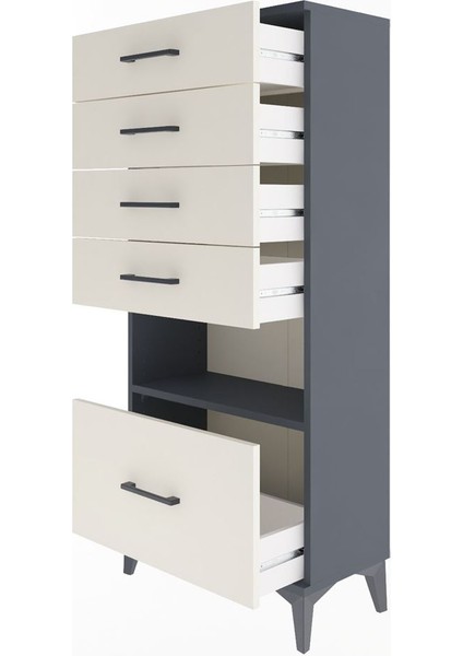 Arges Dolap Tek Raflı 5 Çekmeceli 60X30X134 Antrasit-Aytaşı fırsatları