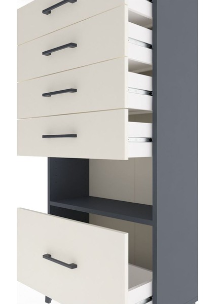 Arges Dolap Tek Raflı 5 Çekmeceli 60X30X134 Antrasit-Aytaşı indirimleri