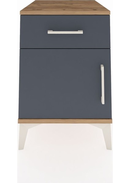 Kronos Komodin Tek Raflı Tek Çekmeceli Tek Kapaklı 44X59X64 Çam-Antrasit