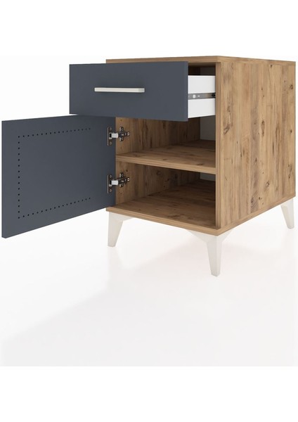 Kronos Komodin Tek Raflı Tek Çekmeceli Tek Kapaklı 44X59X64 Çam-Antrasit fırsatları