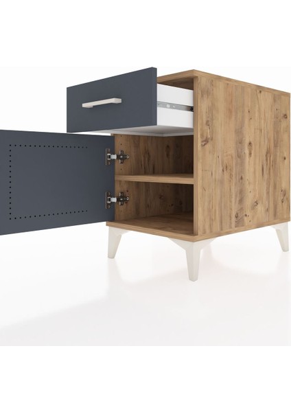 Kronos Komodin Tek Raflı Tek Çekmeceli Tek Kapaklı 44X59X64 Çam-Antrasit indirimleri