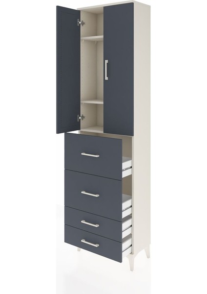 Arges Dolap 3 Raflı 4 Çekmeceli 2 Kapaklı 60X30X221 Aytaşı-Antrasit fırsatları