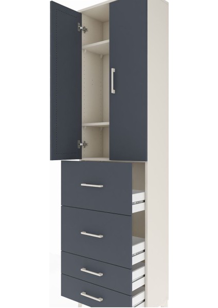 Arges Dolap 3 Raflı 4 Çekmeceli 2 Kapaklı 60X30X221 Aytaşı-Antrasit indirimleri