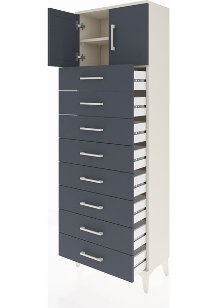 Arges Dolap 2 Raflı 8 Çekmeceli 2 Kapaklı 60X30X182 Aytaşı-Antrasit fırsatları