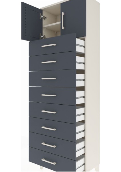 Arges Dolap 2 Raflı 8 Çekmeceli 2 Kapaklı 60X30X182 Aytaşı-Antrasit indirimleri