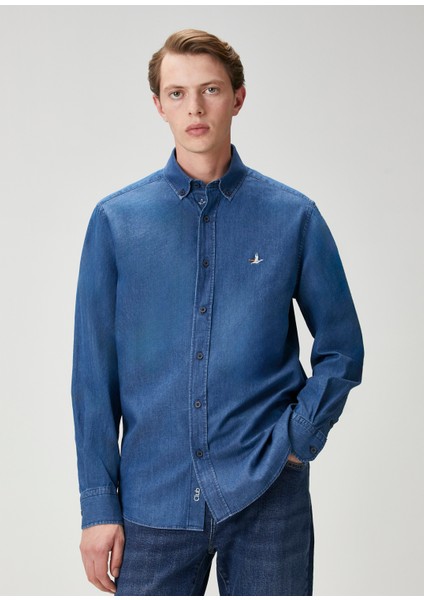 Comfort Fit Lacivert Denim Gömlek