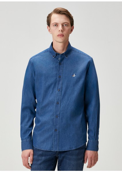 Comfort Fit Lacivert Denim Gömlek modelleri