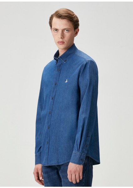 Comfort Fit Lacivert Denim Gömlek fırsatları