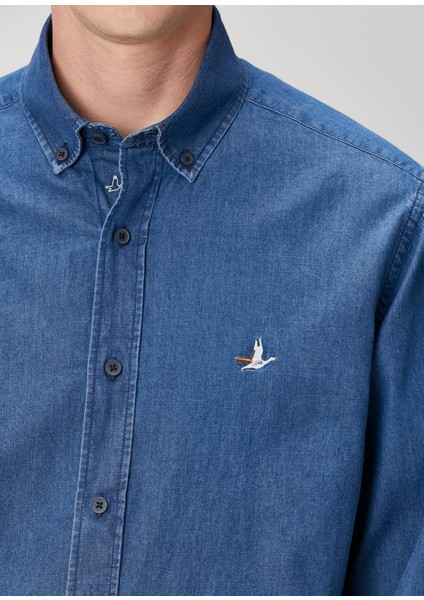 Comfort Fit Lacivert Denim Gömlek