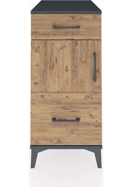 Kronos Komodin Tek Raflı 2 Çekmeceli Tek Kapaklı 44X59X96 Antrasit-Çam