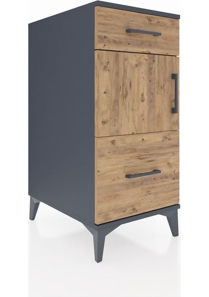 Kronos Komodin Tek Raflı 2 Çekmeceli Tek Kapaklı 44X59X96 Antrasit-Çam fiyatları