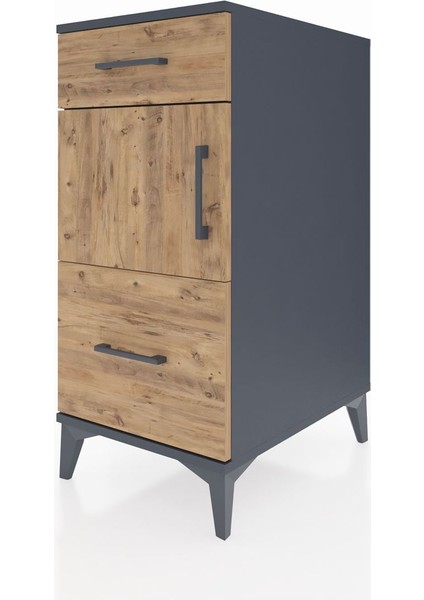 Kronos Komodin Tek Raflı 2 Çekmeceli Tek Kapaklı 44X59X96 Antrasit-Çam modelleri