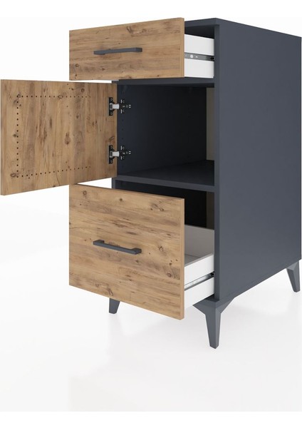 Kronos Komodin Tek Raflı 2 Çekmeceli Tek Kapaklı 44X59X96 Antrasit-Çam fırsatları