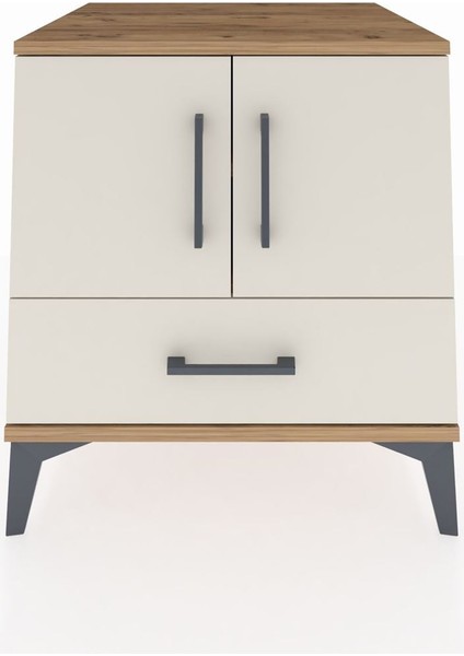 Kronos Komodin 2 Raflı Tek Çekmeceli 2 Kapaklı 60X59X64 Çam-Aytaşı