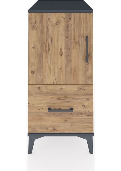 Kronos Komodin 2 Raflı Tek Çekmeceli Tek Kapaklı 44X59X96 Antrasit-Çam