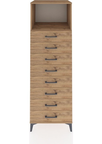 Kronos Dolap Tek Raflı 8 Çekmeceli 60X59X182 Çam-Çam