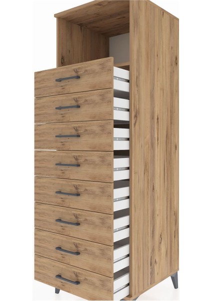 Kronos Dolap Tek Raflı 8 Çekmeceli 60X59X182 Çam-Çam indirimleri