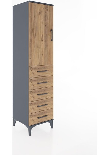 Hyperion Dolap Tek Raflı 5 Çekmeceli Tek Askılı 44X44X182 Antrasit-Çam fiyatları