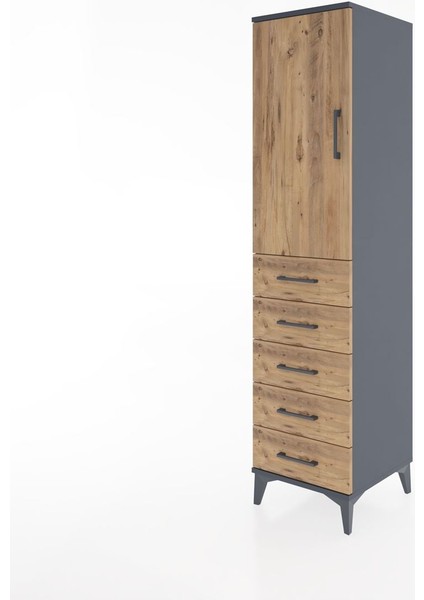 Hyperion Dolap Tek Raflı 5 Çekmeceli Tek Askılı 44X44X182 Antrasit-Çam modelleri