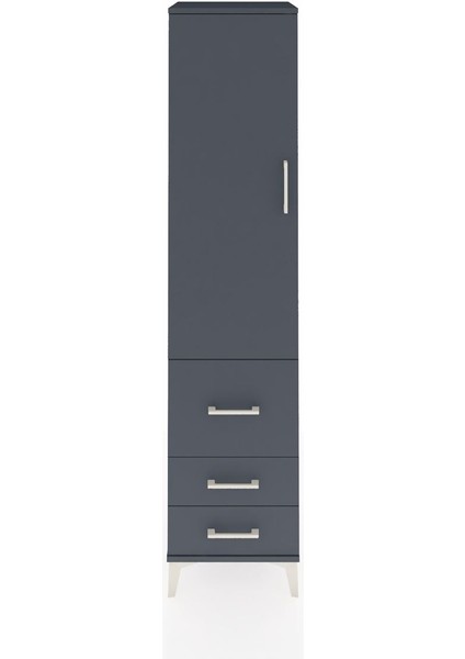 Hyperion Dolap 4 Raflı 3 Çekmeceli Tek Kapaklı 44X44X195 Antrasit-Antrasit